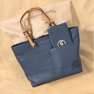 Michael Kors Teal Tote with Tan Straps